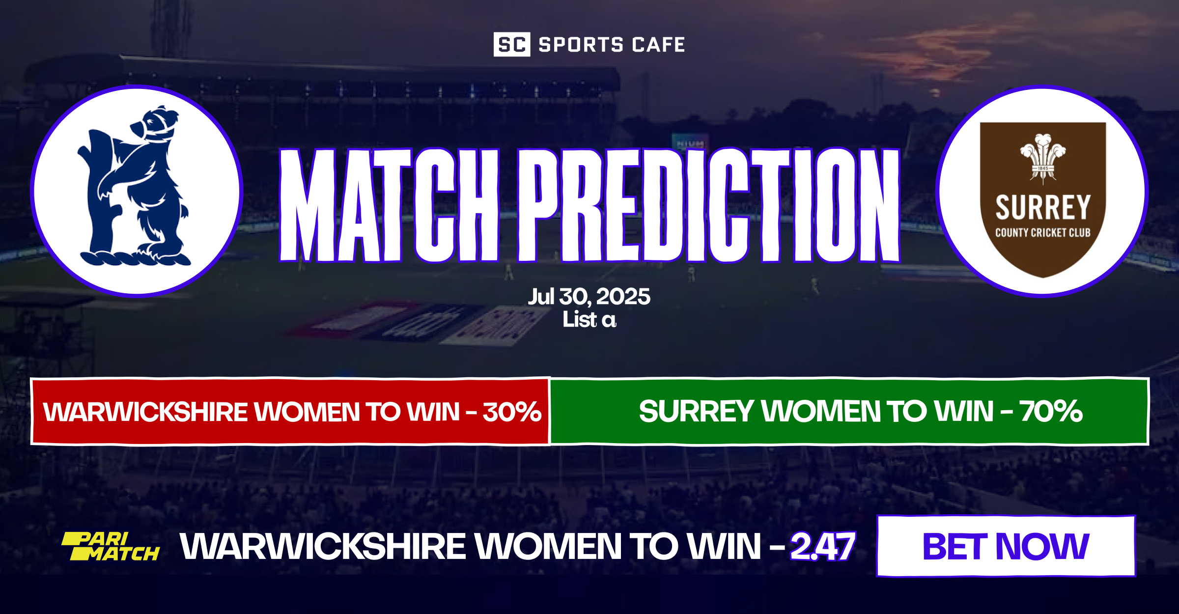 Warwickshire Women vs Surrey Women match prediction.